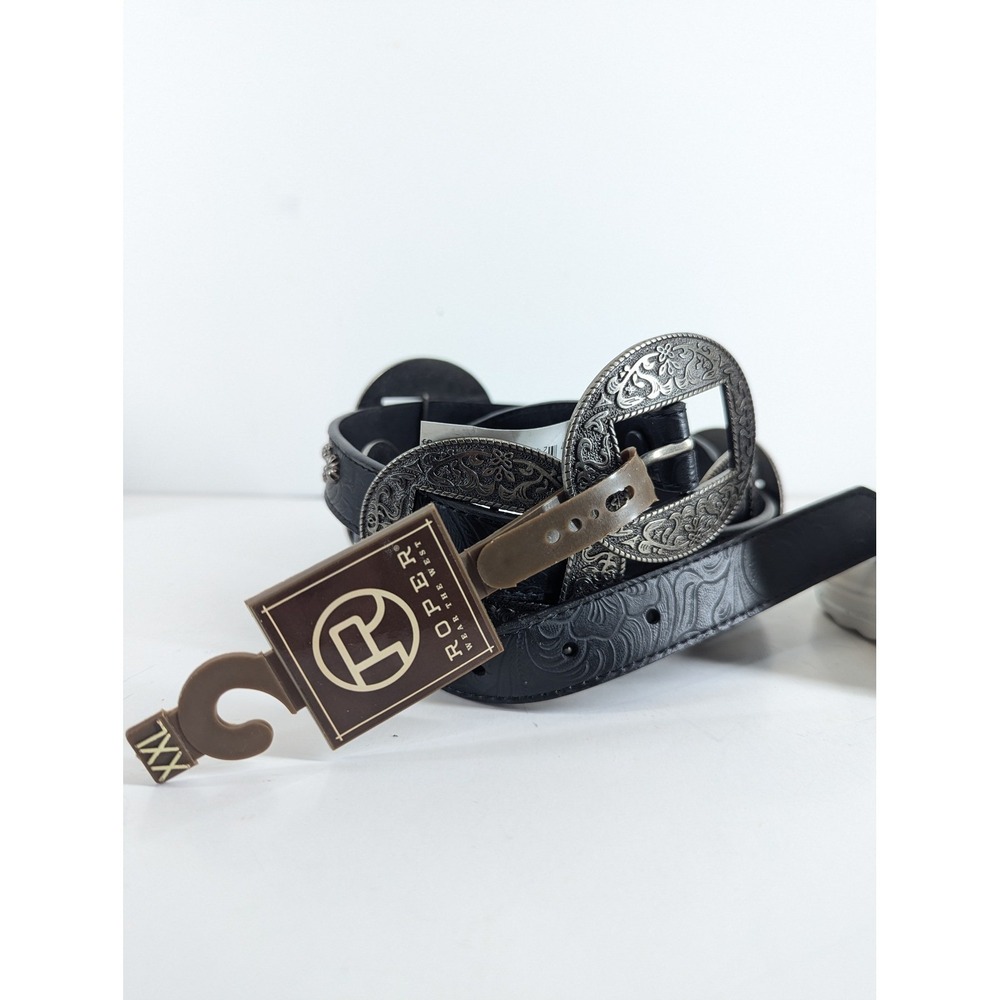 Roper XXL Black Genuine Leather Western Concho Belt Studded Embossed 8843790 NWT